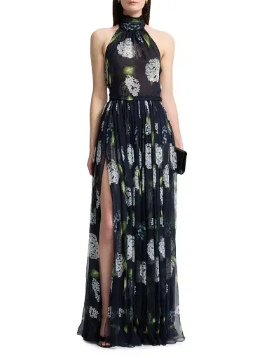 Oscar de la Renta Women's Metallic Lace Illusion Cape Gown - Denim Navy | Thumbnail 2 Oscar de la Renta Women's Metallic Lace Illusion Cape Gown - Denim Navy | Thumbnail 2