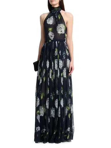 Oscar de la Renta Women's Metallic Lace Illusion Cape Gown - Denim Navy | Thumbnail 3 Oscar de la Renta Women's Metallic Lace Illusion Cape Gown - Denim Navy | Thumbnail 3