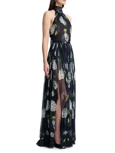 Oscar de la Renta Women's Metallic Lace Illusion Cape Gown - Denim Navy | Thumbnail 4 Oscar de la Renta Women's Metallic Lace Illusion Cape Gown - Denim Navy | Thumbnail 4
