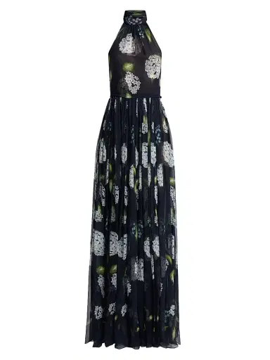 Oscar de la Renta Women's Metallic Lace Illusion Cape Gown - Denim Navy | Thumbnail 1 Oscar de la Renta Women's Metallic Lace Illusion Cape Gown - Denim Navy | Thumbnail 1