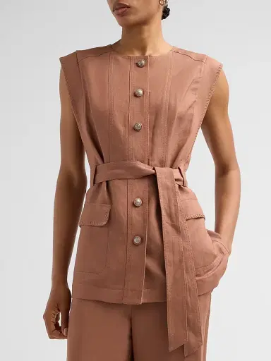 Kobi Halperin Women's Beckett Linen-Blend Vest - Cacao - Size XL | Thumbnail 4 Kobi Halperin Women's Beckett Linen-Blend Vest - Cacao - Size XL | Thumbnail 4