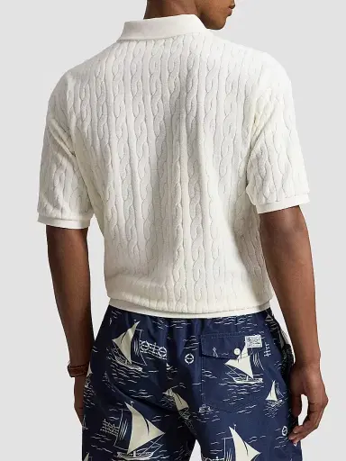 Polo Ralph Lauren Men's Cable-Knit Terry Collared Shirt - Deckwash White | Thumbnail 3 Polo Ralph Lauren Men's Cable-Knit Terry Collared Shirt - Deckwash White | Thumbnail 3