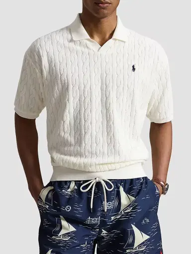 Polo Ralph Lauren Men's Cable-Knit Terry Collared Shirt - Deckwash White | Thumbnail 4 Polo Ralph Lauren Men's Cable-Knit Terry Collared Shirt - Deckwash White | Thumbnail 4