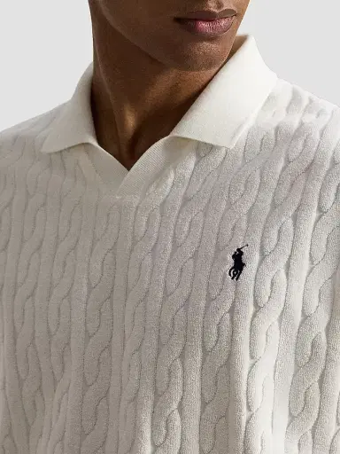 Polo Ralph Lauren Men's Cable-Knit Terry Collared Shirt - Deckwash White | Thumbnail 5 Polo Ralph Lauren Men's Cable-Knit Terry Collared Shirt - Deckwash White | Thumbnail 5