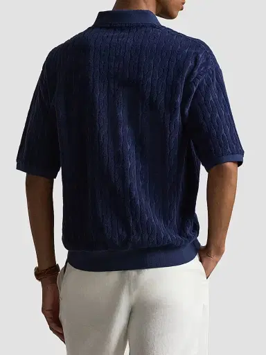 Polo Ralph Lauren Men's Cable-Knit Terry Collared Shirt - Newport Navy | Thumbnail 3 Polo Ralph Lauren Men's Cable-Knit Terry Collared Shirt - Newport Navy | Thumbnail 3