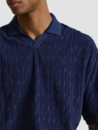Polo Ralph Lauren Men's Cable-Knit Terry Collared Shirt - Newport Navy | Thumbnail 5 Polo Ralph Lauren Men's Cable-Knit Terry Collared Shirt - Newport Navy | Thumbnail 5