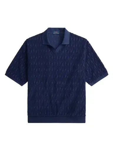 Polo Ralph Lauren Men's Cable-Knit Terry Collared Shirt - Newport Navy | Thumbnail 1 Polo Ralph Lauren Men's Cable-Knit Terry Collared Shirt - Newport Navy | Thumbnail 1