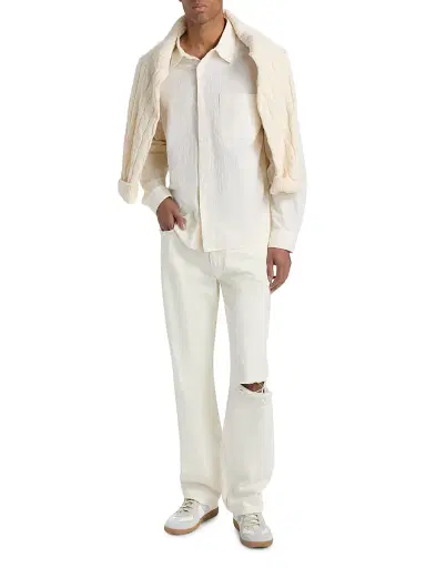 FRAME Men's Textured Cotton Shirt - Off White | Thumbnail 2 FRAME Men's Textured Cotton Shirt - Off White | Thumbnail 2