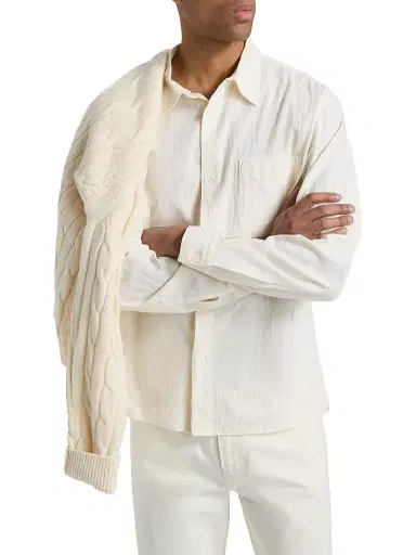 FRAME Men's Textured Cotton Shirt - Off White | Thumbnail 3 FRAME Men's Textured Cotton Shirt - Off White | Thumbnail 3