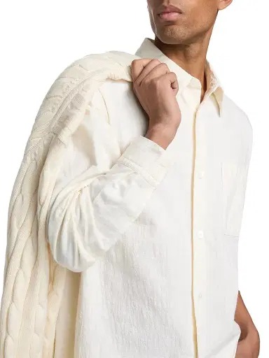 FRAME Men's Textured Cotton Shirt - Off White | Thumbnail 6 FRAME Men's Textured Cotton Shirt - Off White | Thumbnail 6