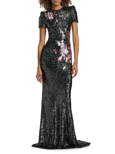 Naeem Khan Women's Floral-Sequined Mermaid Gown - Gunmetal Multi | Thumbnail 3 Naeem Khan Women's Floral-Sequined Mermaid Gown - Gunmetal Multi | Thumbnail 3