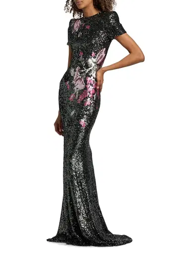 Naeem Khan Women's Floral-Sequined Mermaid Gown - Gunmetal Multi | Thumbnail 4 Naeem Khan Women's Floral-Sequined Mermaid Gown - Gunmetal Multi | Thumbnail 4