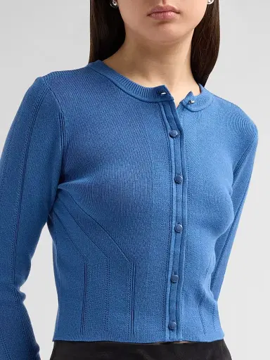 Toccin Women's Vicki Crop Fitted Cardigan - Ocean - Size XL | Thumbnail 5 Toccin Women's Vicki Crop Fitted Cardigan - Ocean - Size XL | Thumbnail 5