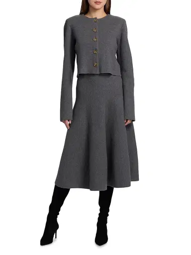 Brandon Maxwell Women's The Miller Structured Wool Midi-Skirt - Heather Grey - Size XS | Thumbnail 2 Brandon Maxwell Women's The Miller Structured Wool Midi-Skirt - Heather Grey - Size XS | Thumbnail 2