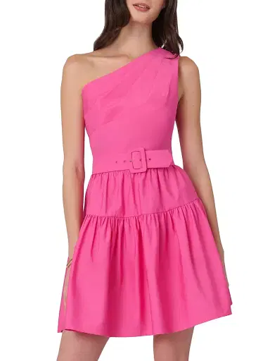 Shoshanna Women's Crawford One-Shoulder Belted Mini Dress | Thumbnail 2 Shoshanna Women's Crawford One-Shoulder Belted Mini Dress | Thumbnail 2