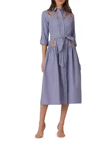 Shoshanna Women's Caldwell Embroidered Pinstriped Shirtdress | Thumbnail 2 Shoshanna Women's Caldwell Embroidered Pinstriped Shirtdress | Thumbnail 2