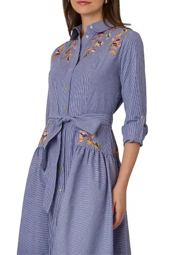 Shoshanna Women's Caldwell Embroidered Pinstriped Shirtdress | Thumbnail 4 Shoshanna Women's Caldwell Embroidered Pinstriped Shirtdress | Thumbnail 4