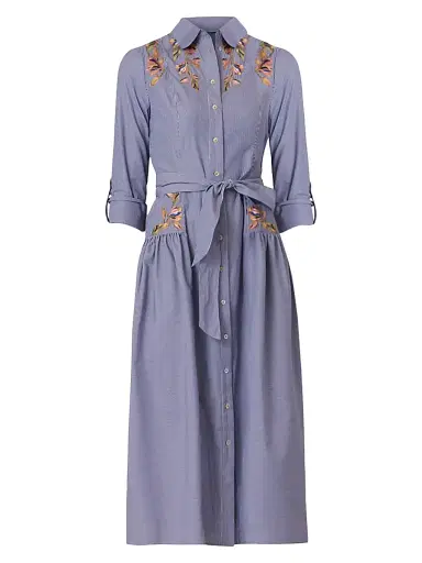 Shoshanna Women's Caldwell Embroidered Pinstriped Shirtdress | Thumbnail 1 Shoshanna Women's Caldwell Embroidered Pinstriped Shirtdress | Thumbnail 1