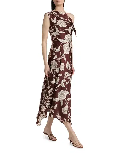 Tanya Taylor Women's Loretta Floral Satin One-Shoulder Midi-Dress - Deep Redwood Multi | Thumbnail 2 Tanya Taylor Women's Loretta Floral Satin One-Shoulder Midi-Dress - Deep Redwood Multi | Thumbnail 2