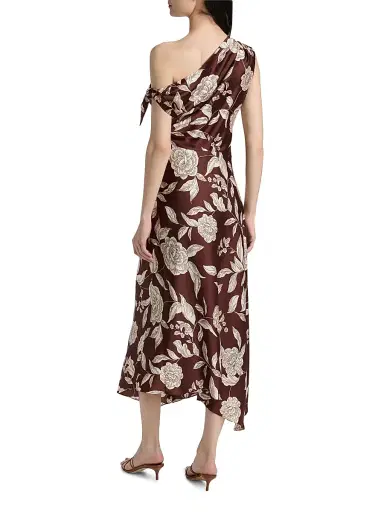 Tanya Taylor Women's Loretta Floral Satin One-Shoulder Midi-Dress - Deep Redwood Multi | Thumbnail 5 Tanya Taylor Women's Loretta Floral Satin One-Shoulder Midi-Dress - Deep Redwood Multi | Thumbnail 5