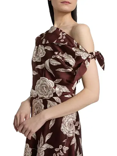 Tanya Taylor Women's Loretta Floral Satin One-Shoulder Midi-Dress - Deep Redwood Multi | Thumbnail 6 Tanya Taylor Women's Loretta Floral Satin One-Shoulder Midi-Dress - Deep Redwood Multi | Thumbnail 6