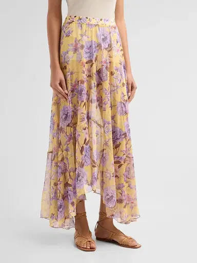 PatBo Women's Peony-Print Chiffon Maxi Skirt - Yellow | Thumbnail 4 PatBo Women's Peony-Print Chiffon Maxi Skirt - Yellow | Thumbnail 4