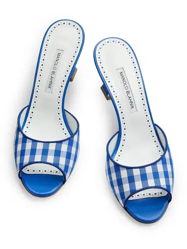 Manolo Blahnik Women's Jadara 70MM Gingham Cotton Pumps | Thumbnail 4 Manolo Blahnik Women's Jadara 70MM Gingham Cotton Pumps | Thumbnail 4