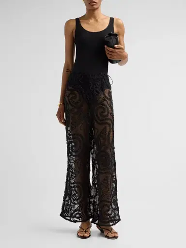 Ganni Women's Embroidered Net Tie Trousers - Black - Size 10 | Thumbnail 2 Ganni Women's Embroidered Net Tie Trousers - Black - Size 10 | Thumbnail 2