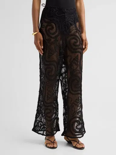 Ganni Women's Embroidered Net Tie Trousers - Black - Size 10 | Thumbnail 4 Ganni Women's Embroidered Net Tie Trousers - Black - Size 10 | Thumbnail 4