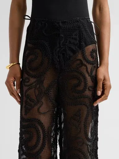 Ganni Women's Embroidered Net Tie Trousers - Black - Size 10 | Thumbnail 5 Ganni Women's Embroidered Net Tie Trousers - Black - Size 10 | Thumbnail 5