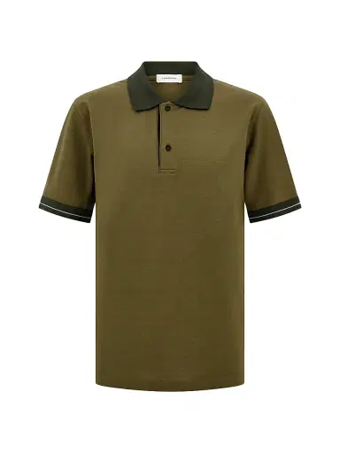 FERRAGAMO Men's Short-Sleeve Cotton Polo Shirt - Caper Verde Bianco | Thumbnail 1 FERRAGAMO Men's Short-Sleeve Cotton Polo Shirt - Caper Verde Bianco | Thumbnail 1