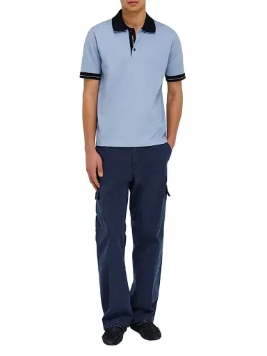 Ferragamo Men's Short-Sleeve Cotton Polo Shirt - Washed Navy White | Thumbnail 2 Ferragamo Men's Short-Sleeve Cotton Polo Shirt - Washed Navy White | Thumbnail 2