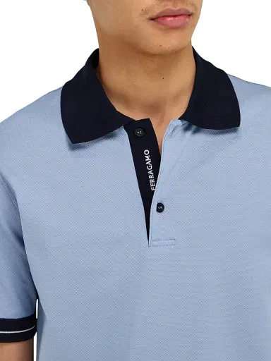 Ferragamo Men's Short-Sleeve Cotton Polo Shirt - Washed Navy White | Thumbnail 5 Ferragamo Men's Short-Sleeve Cotton Polo Shirt - Washed Navy White | Thumbnail 5