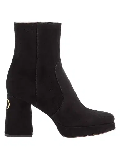 Valentino Garavani Women's Fawcette 90MM Platform Ankle Boots in Split Leather - Black | Thumbnail 1 Valentino Garavani Women's Fawcette 90MM Platform Ankle Boots in Split Leather - Black | Thumbnail 1