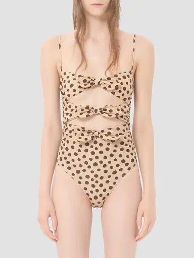 Valentino Garavani Women's Lycra One-Piece Swimsuit in Plus De Pois Dalmata Polka Dot - Beige Chocolate | Thumbnail 2 Valentino Garavani Women's Lycra One-Piece Swimsuit in Plus De Pois Dalmata Polka Dot - Beige Chocolate | Thumbnail 2