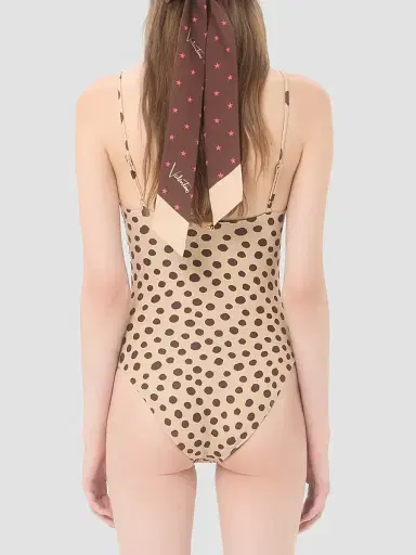 Valentino Garavani Women's Lycra One-Piece Swimsuit in Plus De Pois Dalmata Polka Dot - Beige Chocolate | Thumbnail 4 Valentino Garavani Women's Lycra One-Piece Swimsuit in Plus De Pois Dalmata Polka Dot - Beige Chocolate | Thumbnail 4