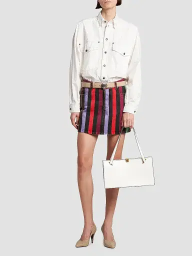 Versace Women's La Vacanza Striped Rigid Denim Miniskirt - Size 8 | Thumbnail 2 Versace Women's La Vacanza Striped Rigid Denim Miniskirt - Size 8 | Thumbnail 2