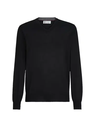 Brunello Cucinelli Men's Cashmere and Silk Lightweight Sweater - Black - Size 46 | Thumbnail 1 Brunello Cucinelli Men's Cashmere and Silk Lightweight Sweater - Black - Size 46 | Thumbnail 1