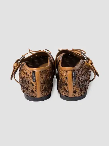 Miu Miu Women's Woven Leather Ballerinas with Strap and Buckle - Brown - Size 8.5 | Thumbnail 2 Miu Miu Women's Woven Leather Ballerinas with Strap and Buckle - Brown - Size 8.5 | Thumbnail 2