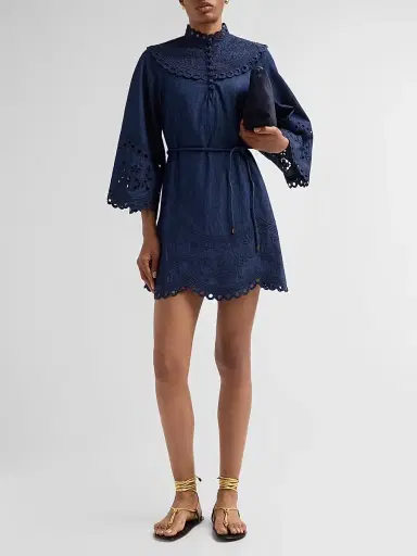 Zimmermann Women's Mahon Broderie Denim Mini Dress - Ink - Size 8 | Thumbnail 2 Zimmermann Women's Mahon Broderie Denim Mini Dress - Ink - Size 8 | Thumbnail 2