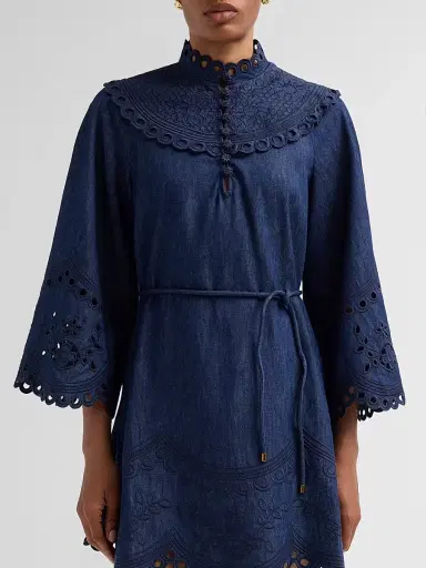 Zimmermann Women's Mahon Broderie Denim Mini Dress - Ink - Size 8 | Thumbnail 5 Zimmermann Women's Mahon Broderie Denim Mini Dress - Ink - Size 8 | Thumbnail 5