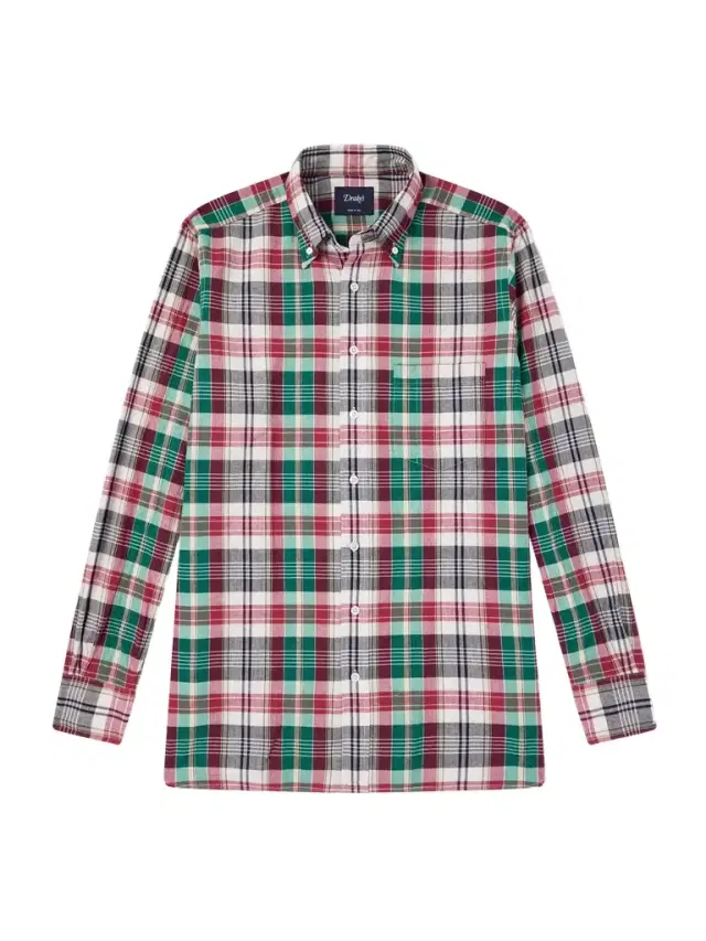 Button-Down Collar Checked Cotton Shirt - Men Button-Down Collar Checked Cotton Shirt - Men