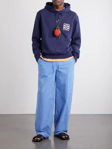 Loewe Paula's Ibiza Straight-Leg Anagram-Embroidered Checked Cotton-Poplin Trousers - Men | Thumbnail 2 Loewe Paula's Ibiza Straight-Leg Anagram-Embroidered Checked Cotton-Poplin Trousers - Men | Thumbnail 2