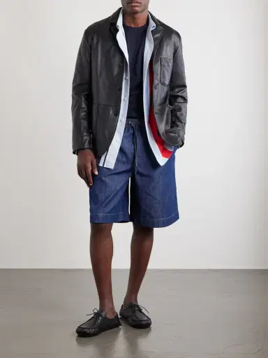 Loewe Wide-Leg Anagram-Detailed Cotton-Chambray Drawstring Shorts - Men | Thumbnail 2 Loewe Wide-Leg Anagram-Detailed Cotton-Chambray Drawstring Shorts - Men | Thumbnail 2