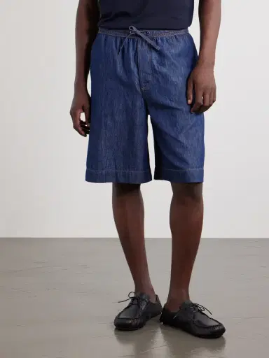 Loewe Wide-Leg Anagram-Detailed Cotton-Chambray Drawstring Shorts - Men | Thumbnail 3 Loewe Wide-Leg Anagram-Detailed Cotton-Chambray Drawstring Shorts - Men | Thumbnail 3