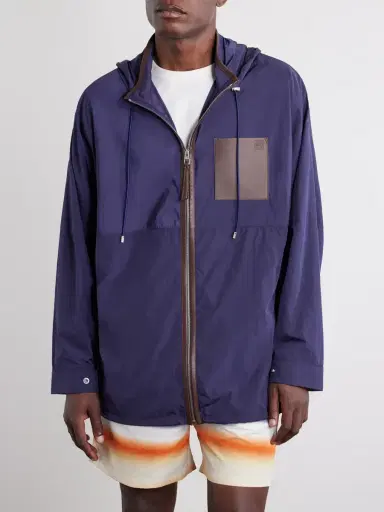 Loewe Paula's Ibiza Logo-Debossed Leather-Trimmed Ripstop Hooded Jacket - Men | Thumbnail 3 Loewe Paula's Ibiza Logo-Debossed Leather-Trimmed Ripstop Hooded Jacket - Men | Thumbnail 3