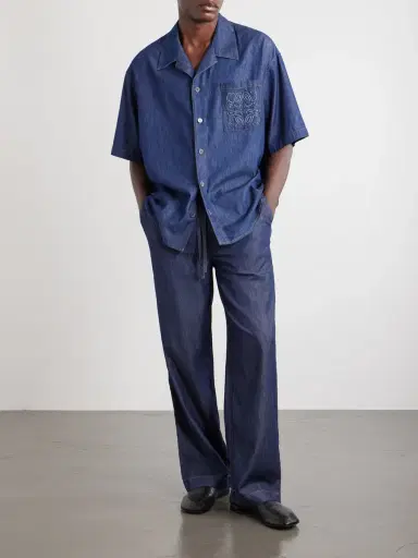 Loewe Camp-Collar Anagram-Detail Denim Shirt - Men | Thumbnail 2 Loewe Camp-Collar Anagram-Detail Denim Shirt - Men | Thumbnail 2