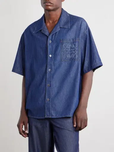 Loewe Camp-Collar Anagram-Detail Denim Shirt - Men | Thumbnail 3 Loewe Camp-Collar Anagram-Detail Denim Shirt - Men | Thumbnail 3