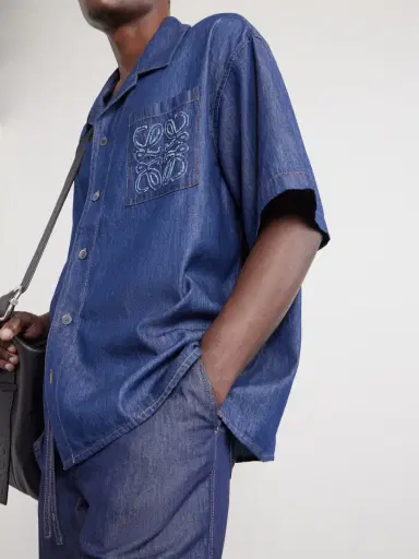 Loewe Camp-Collar Anagram-Detail Denim Shirt - Men | Thumbnail 5 Loewe Camp-Collar Anagram-Detail Denim Shirt - Men | Thumbnail 5