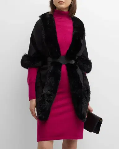 Sofia Cashmere Cashmere Faux Fur Trimmed Diamond Wrap | Thumbnail 3 Sofia Cashmere Cashmere Faux Fur Trimmed Diamond Wrap | Thumbnail 3